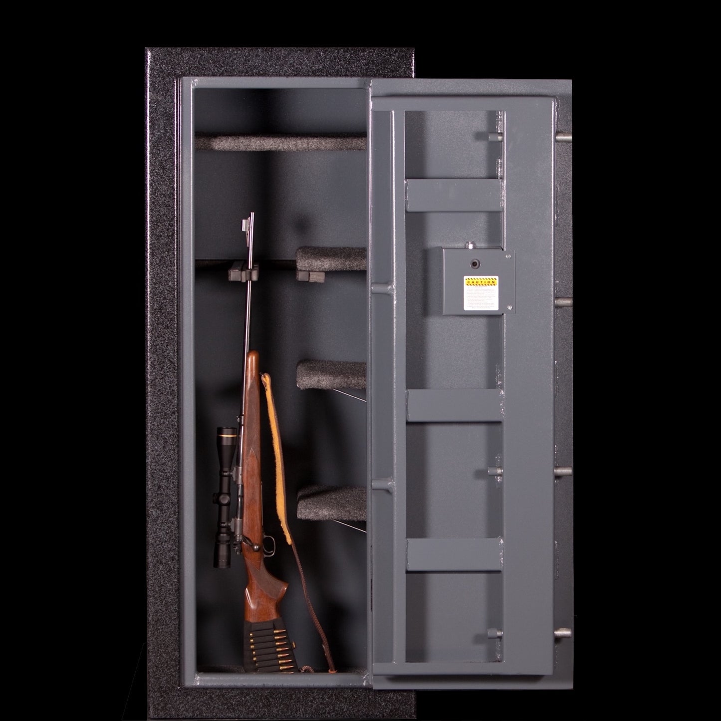 Open Gun Safe showing interior with guns