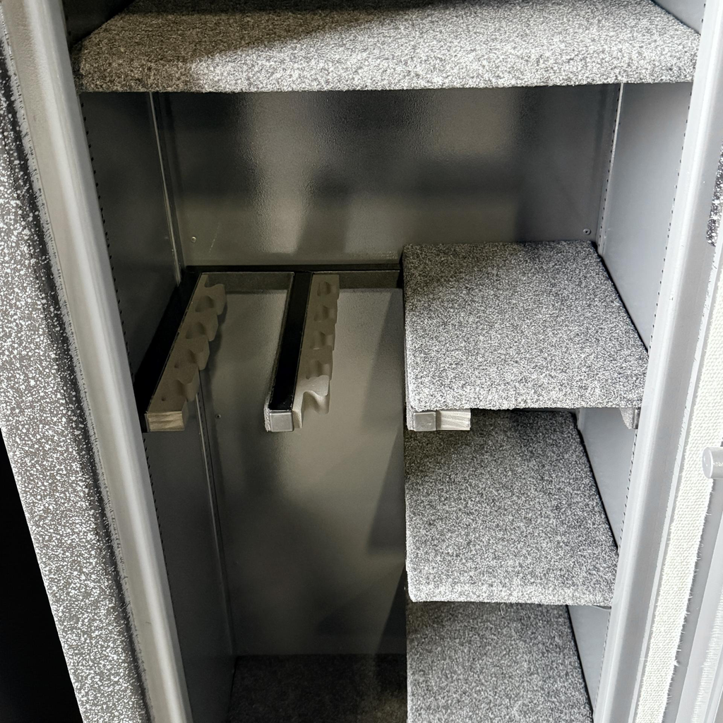 Close up of a gun safe interior.