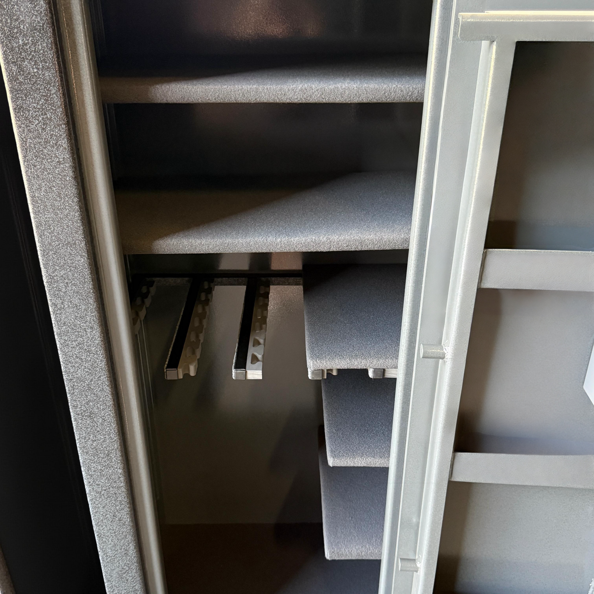 interior shot of gun safe shelving