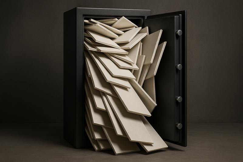 gun safe with sheetrock fire proofing pouring out