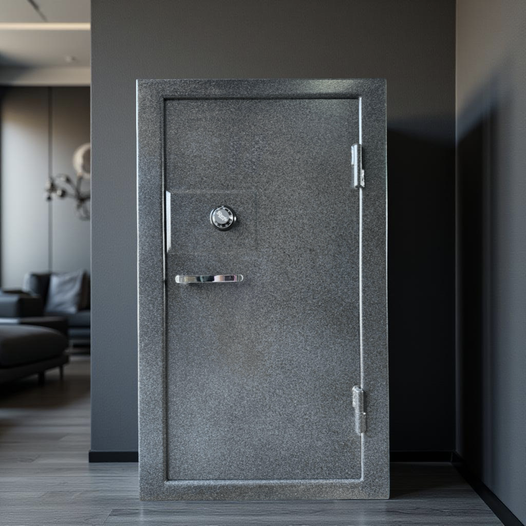 gun safe with a textured finish in an indoor setting