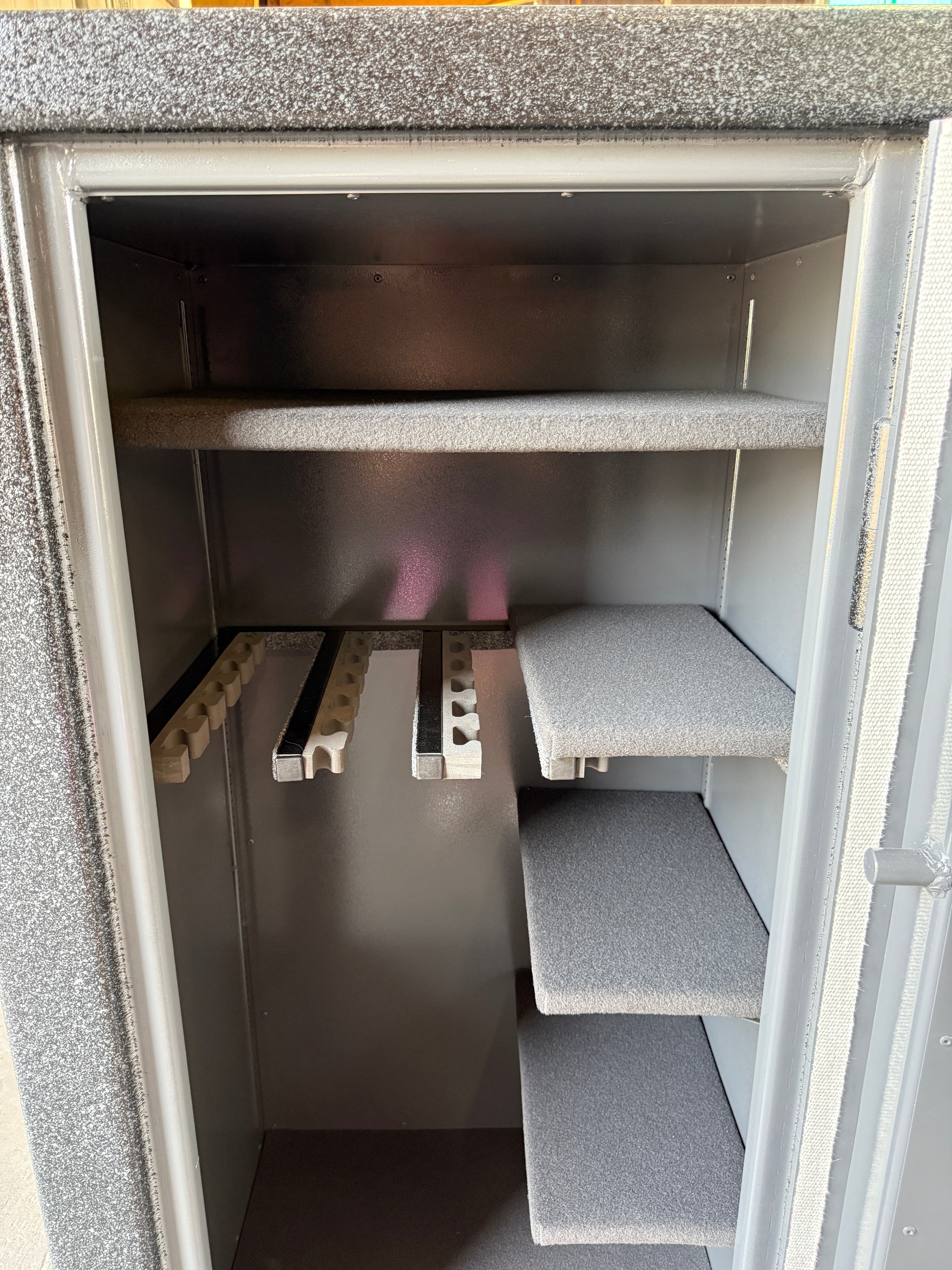 interior view of gun safe shelving