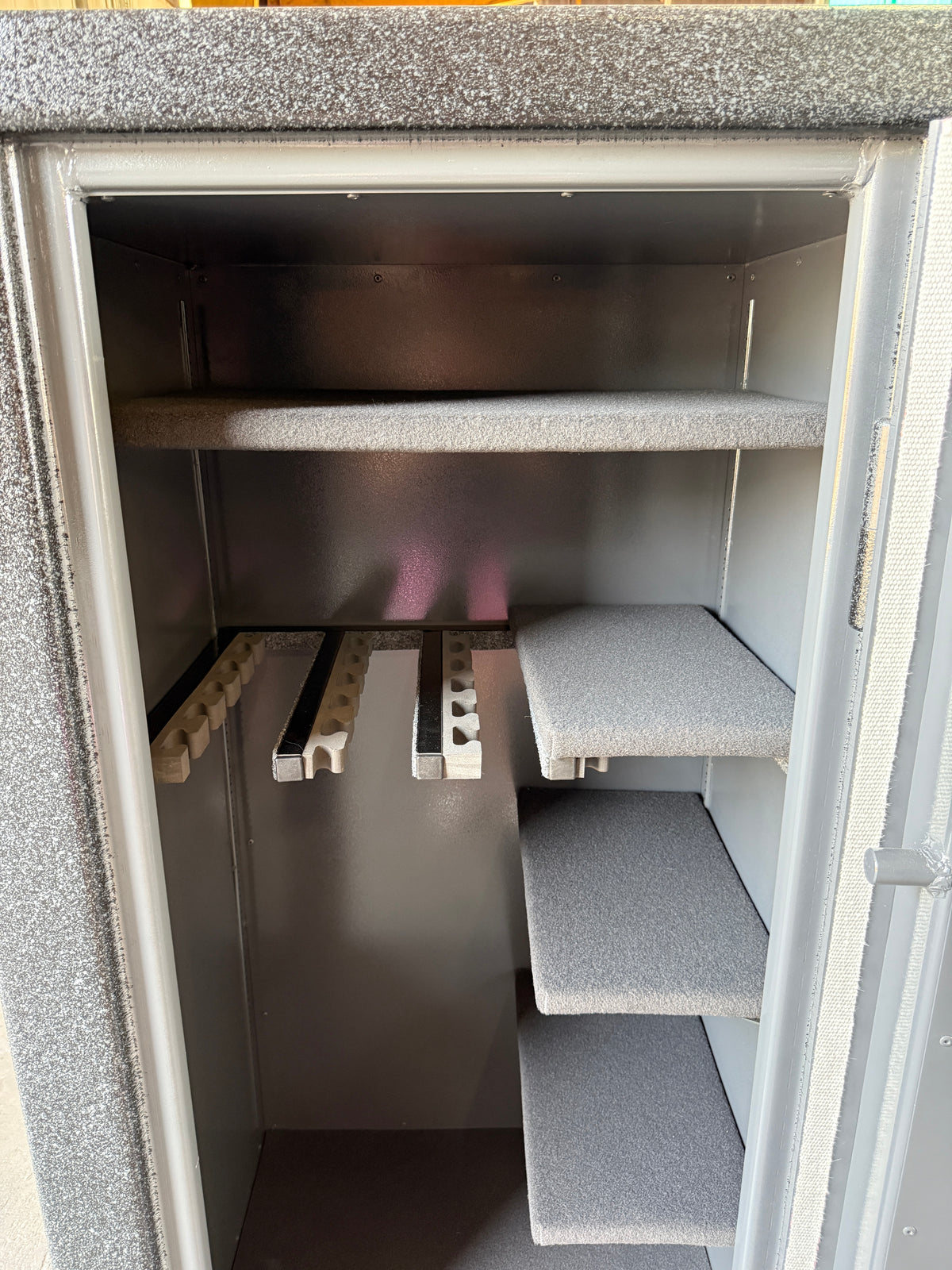 interior view of gun safe shelving