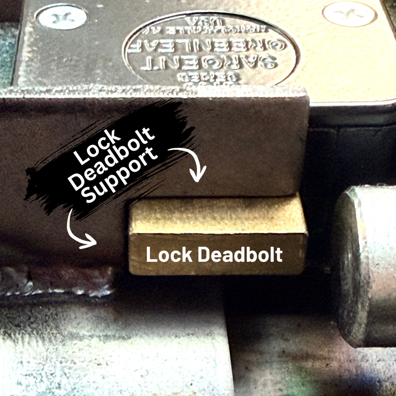 Close-up of a gun safe lock mechanism with labeled parts 