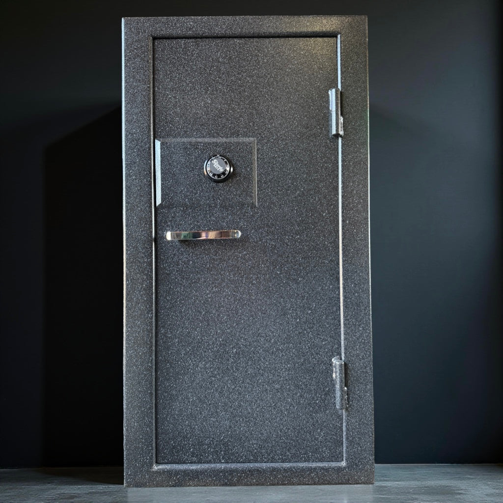 front view of gun safe on black background 