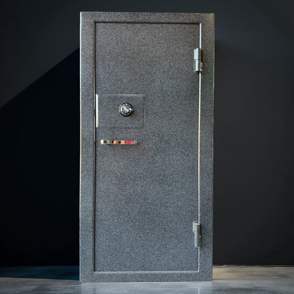 gun safe with a lock on a black background
