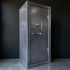 side view of gun safe with lack background
