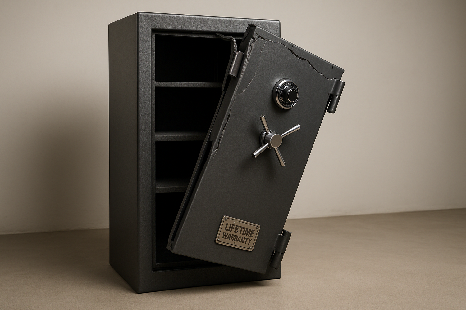 make the door hanging off the safe, but still broken