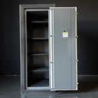 gun safe with open door on a black background