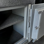 pistol safe with the door open and shelving view