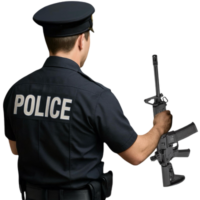back of police officer with clear background for sturdy gun safe