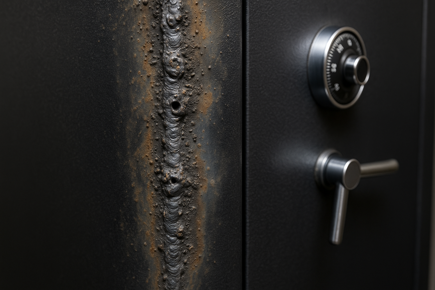 show the weld on the body of the safe, not the door.