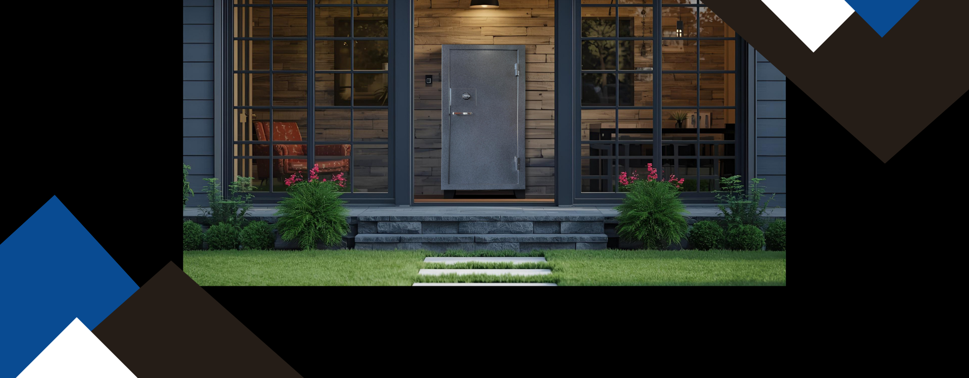 ahouse with a door and steps leading up to a gun safe inside
