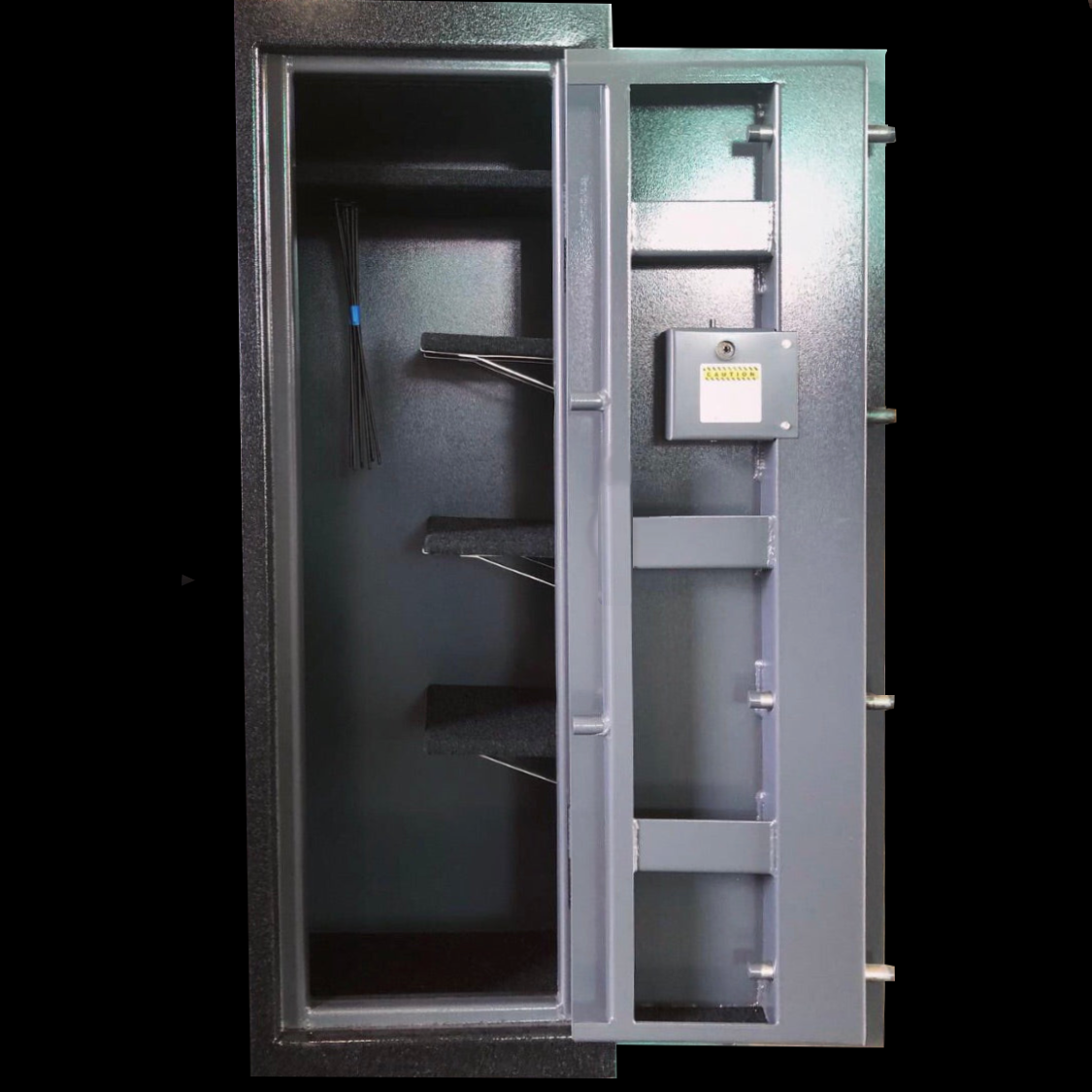 open gun safe that measures 20"w 16d 60"h made by Sturdy Gun Safe