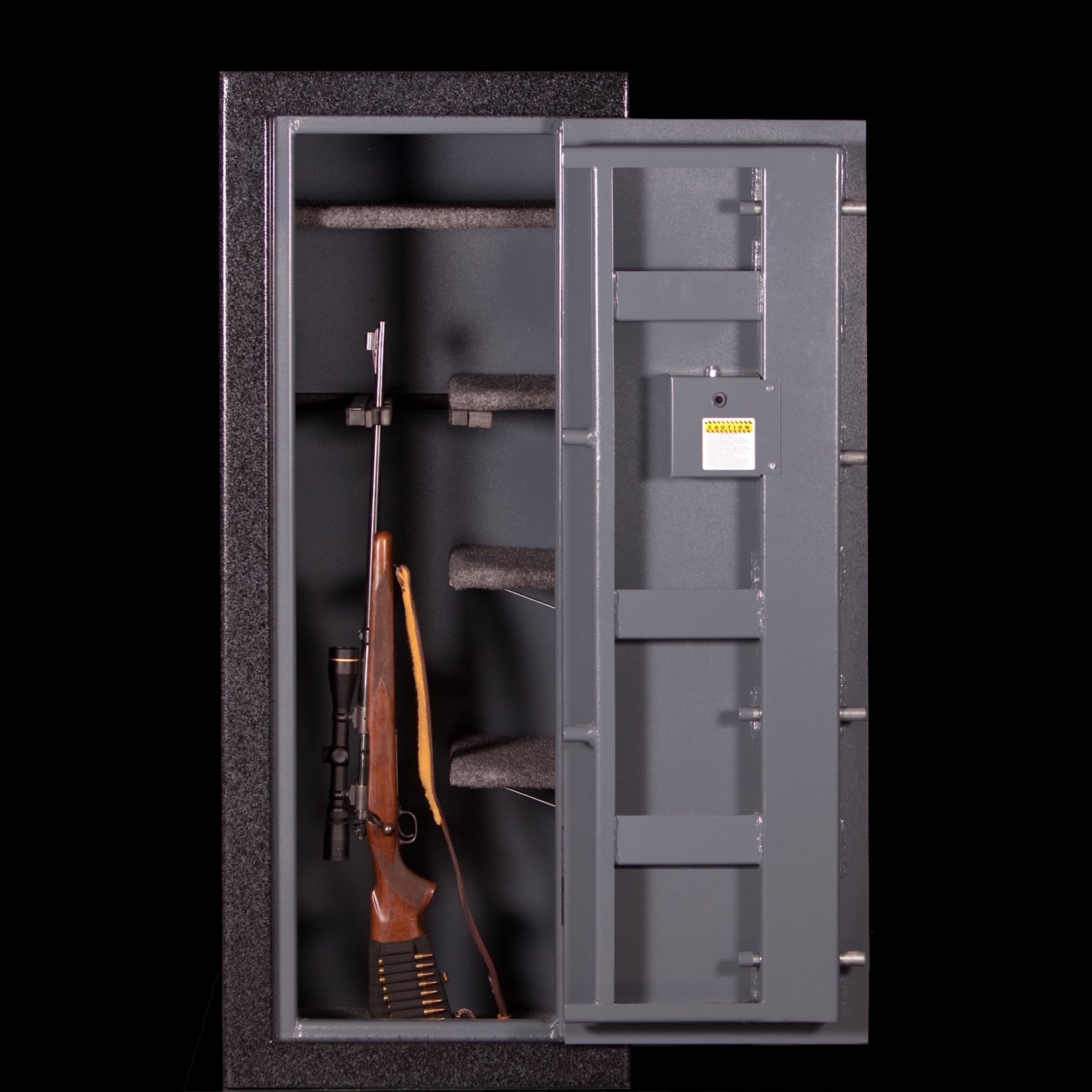 gun safe that measures 24"w 19"d 60"h made by Sturdy Gun Safe