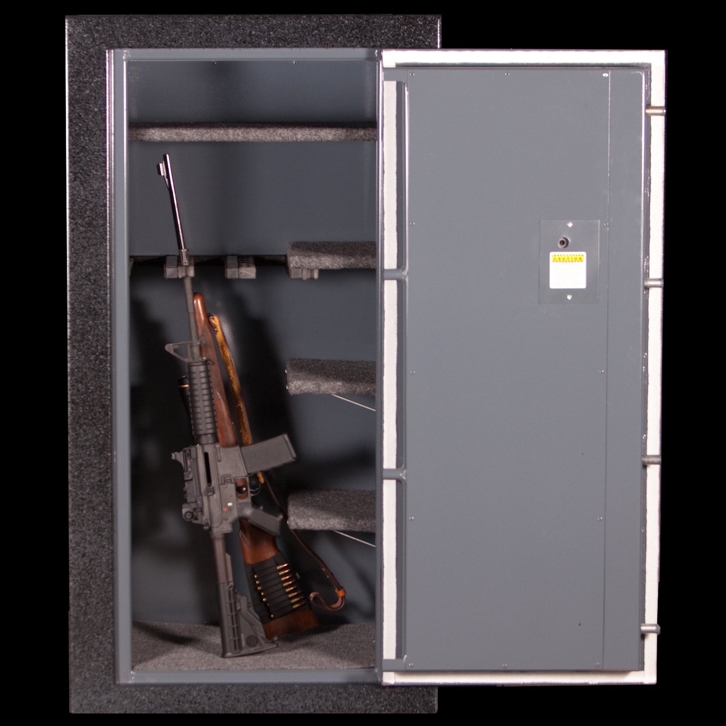 gun safe that measures 32"w 24"d 60"h made by Sturdy Gun Safe