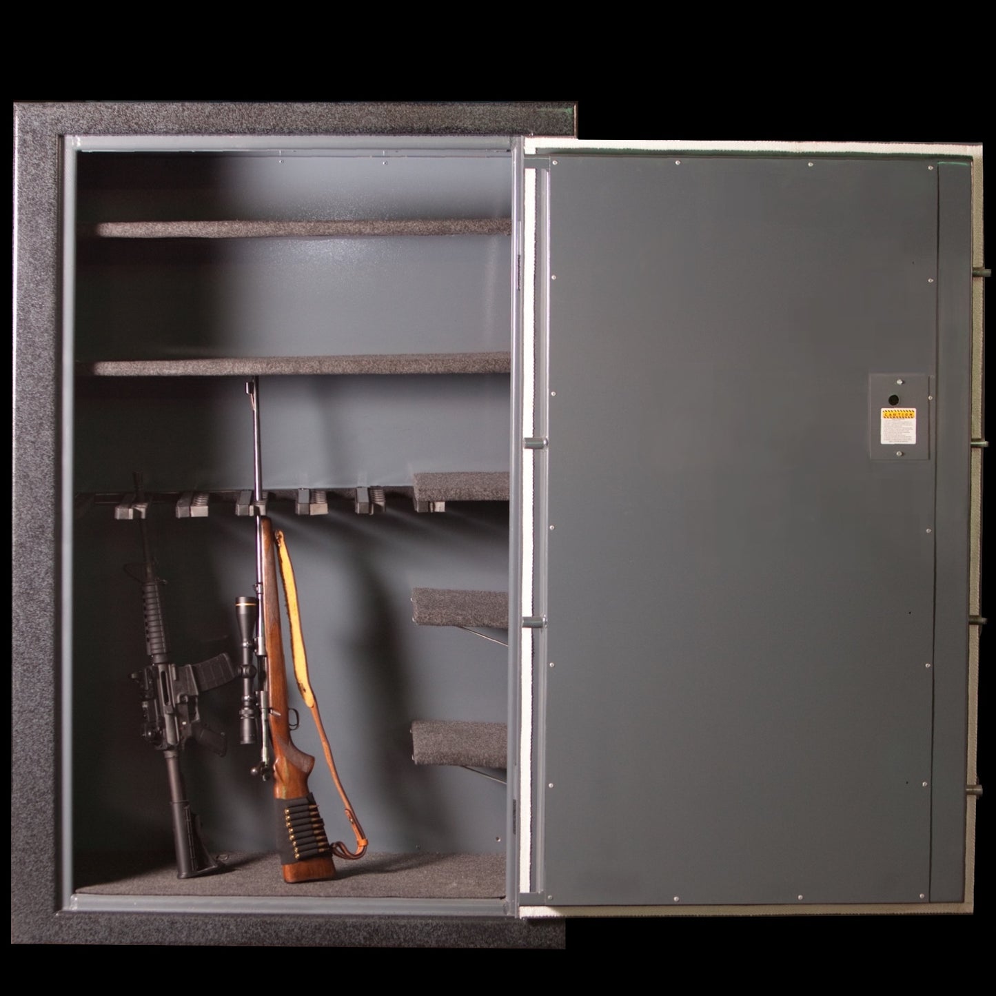 Opened sturdy Gun safe with rifles 